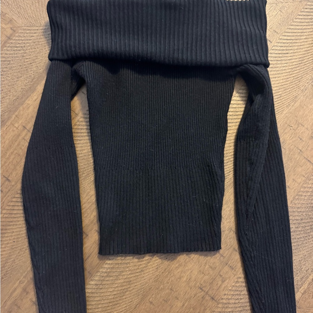 Princess Polly Black Off-Shoulder Ribbed Sweater